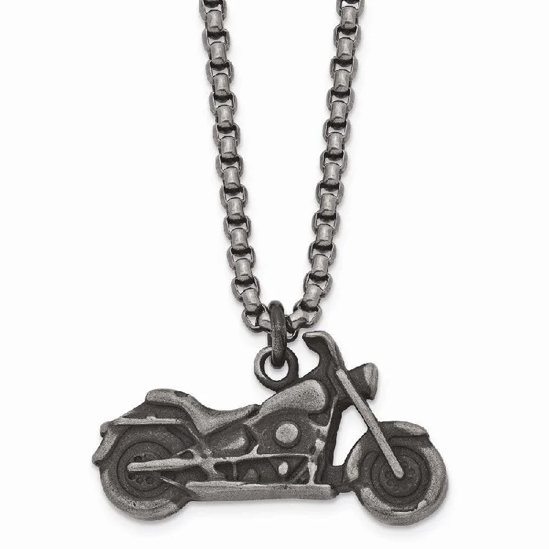 Ladies necklaces trending designs-Stainless Steel Antiqued Motorcycle Necklace