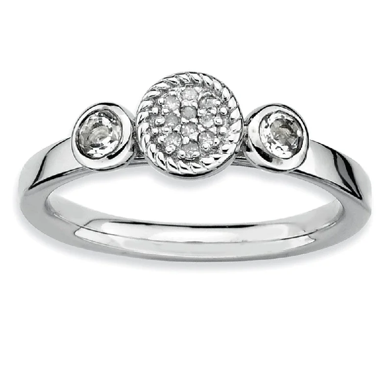 Ladies rings global brands-Sterling Silver Stackable White Topaz and .05 Ctw HI/I3 Diamond Ring