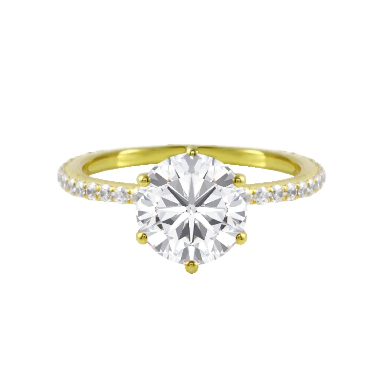 Ladies engagement rings elegant classics-Round Diamond Solitaire Pavé Band Engagement Ring