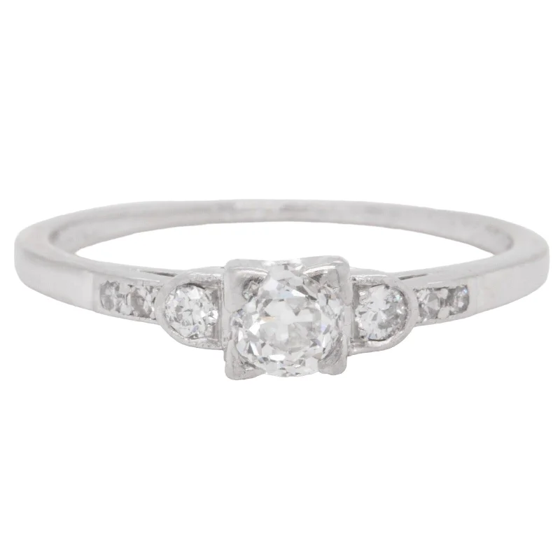 Ladies engagement rings floral accents-Antique Platinum 900 Old Mine Diamond Engagement Ring 0.27ctw G VS2 size 5.75