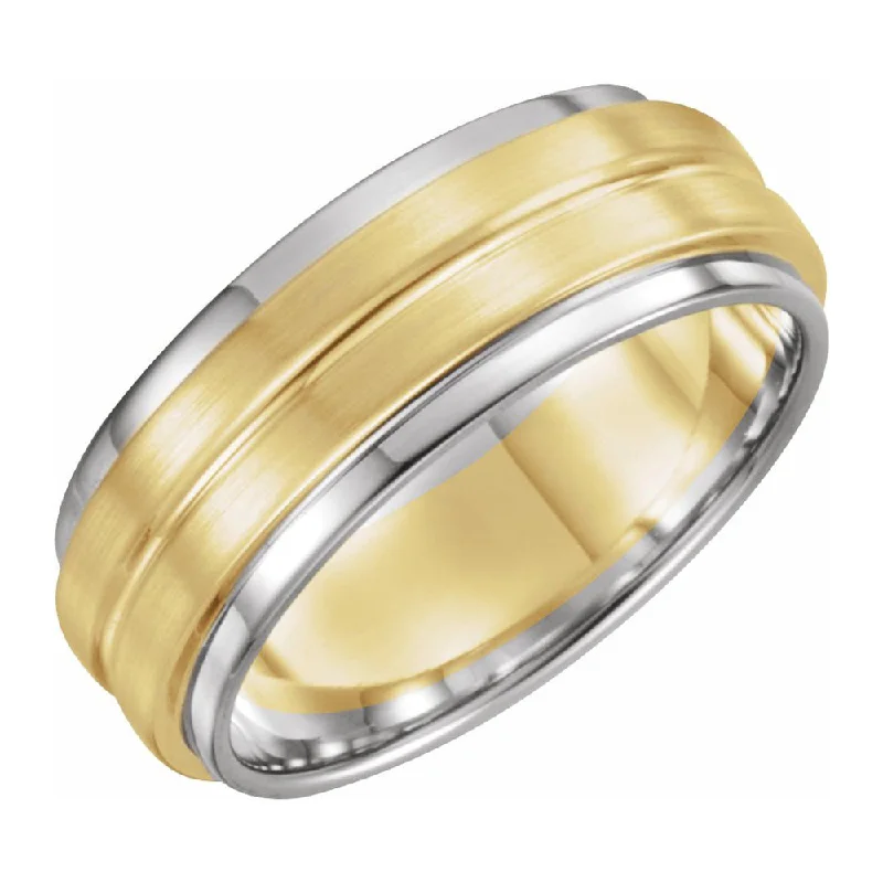 Ladies rings online shopping-7mm 14K White & Yellow Gold Grooved Comfort Fit Band