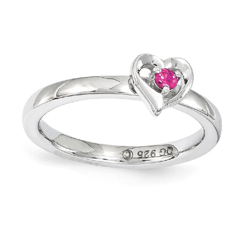 Ladies rings friendship rings-Sterling Silver Stackable Expressions Created Ruby 6mm Heart Ring