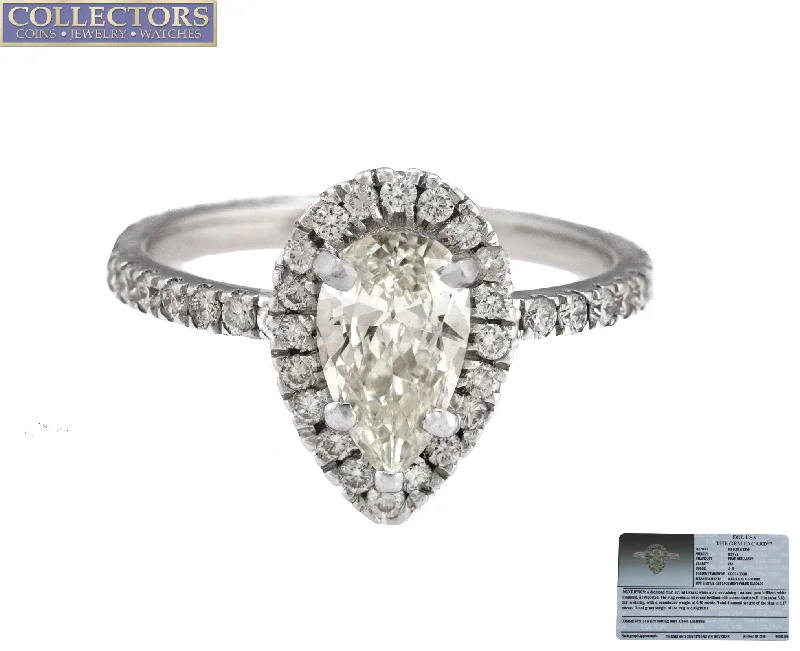 Ladies engagement rings retro vibes-Ladies 14K White Gold 0.77 CT J-K SI2 Pear Brilliant Diamond Engagement Ring EGL