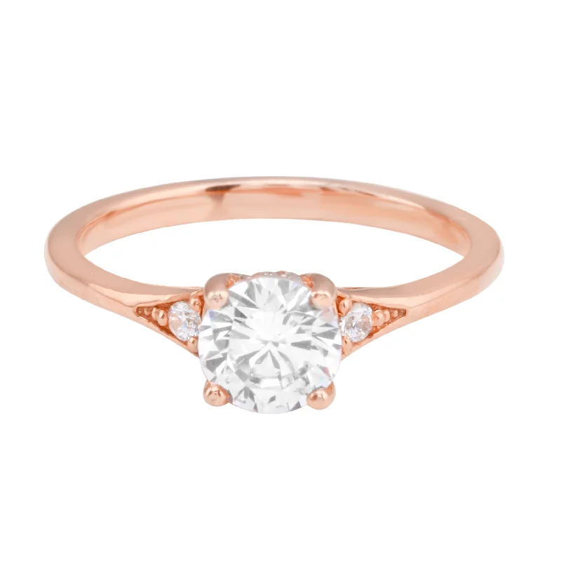 Ladies engagement rings bold styles-Round Diamond and Single Side Pavé Set Diamond Engagement Ring