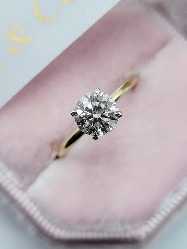 Ladies engagement rings vintage charm-1.70 Carats Lab Grown Round Brilliant Cut Two Tone Solitaire Hidden Halo Diamond Engagement Ring