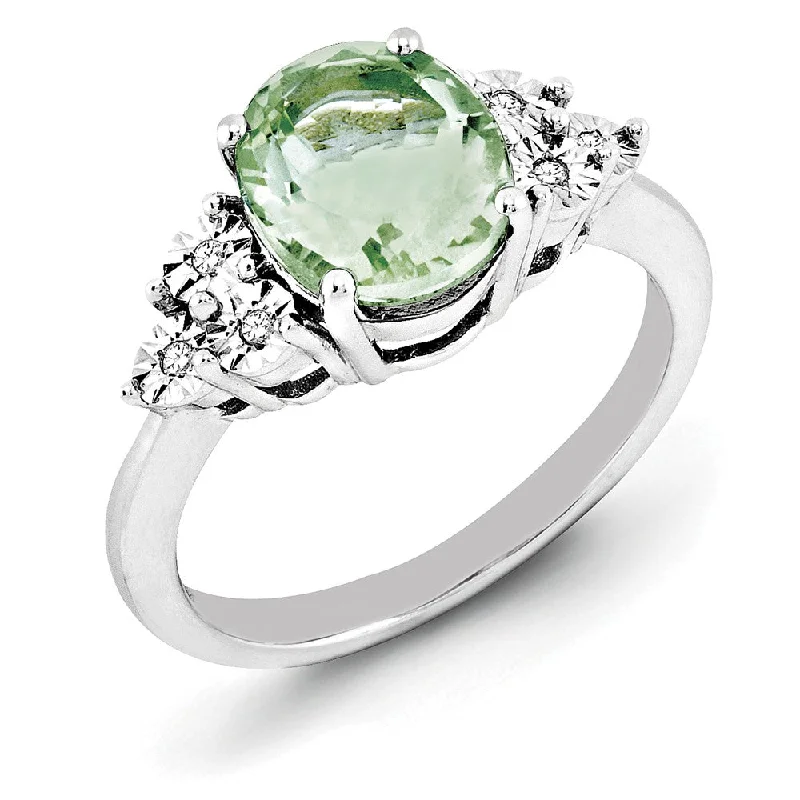 Ladies rings creative designs-Oval Green Quartz & .03 Ctw Diamond Ring in Sterling Silver