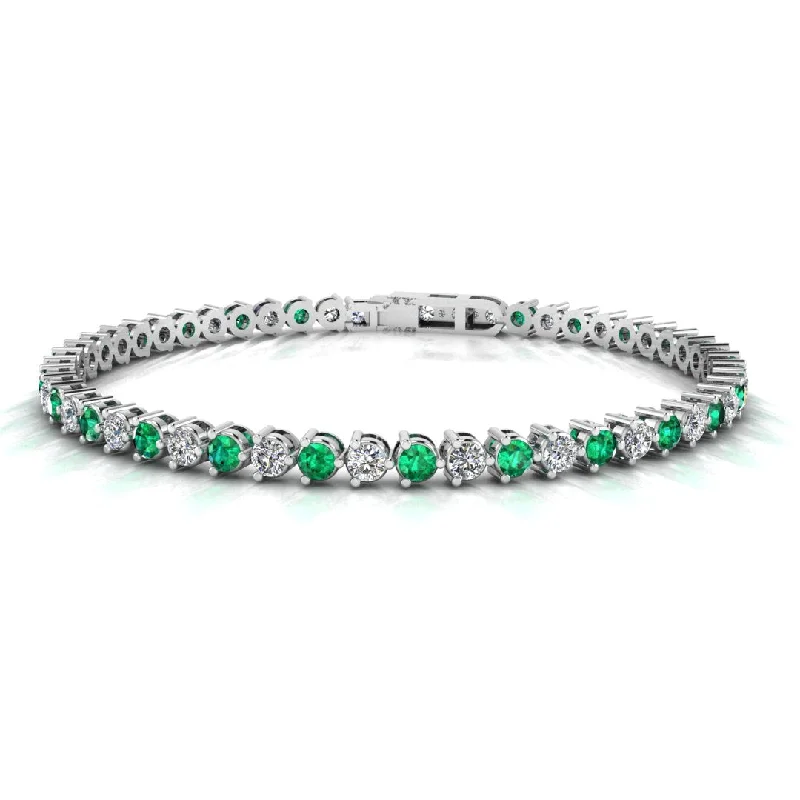 Ladies bracelets Eastern styles-Round Brilliant Diamond and Emerald 3 Claw Bracelet BRDE45512