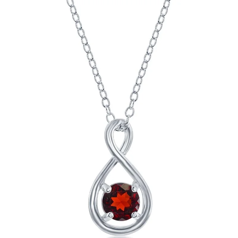 Ladies necklaces buyer reviews-Classic Women's Necklace - Sterling Silver Round 5mm Garnet Gemstone Infinity | M-6972