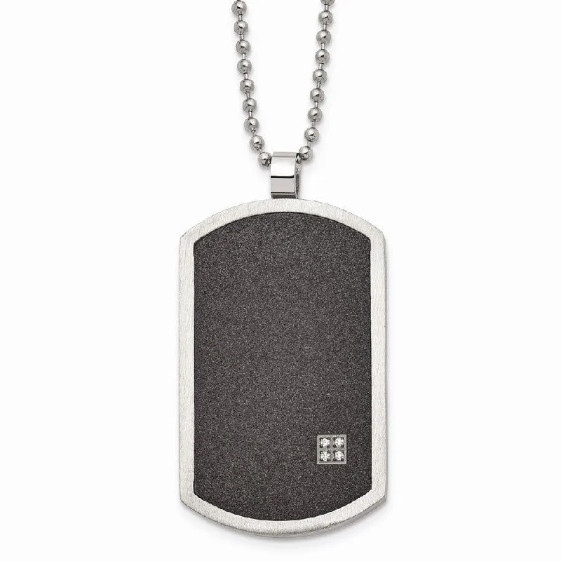 Ladies necklaces young vibes-Stainless Steel Brushed LaserCut Black IP-Plated CZ Dogtag Necklace