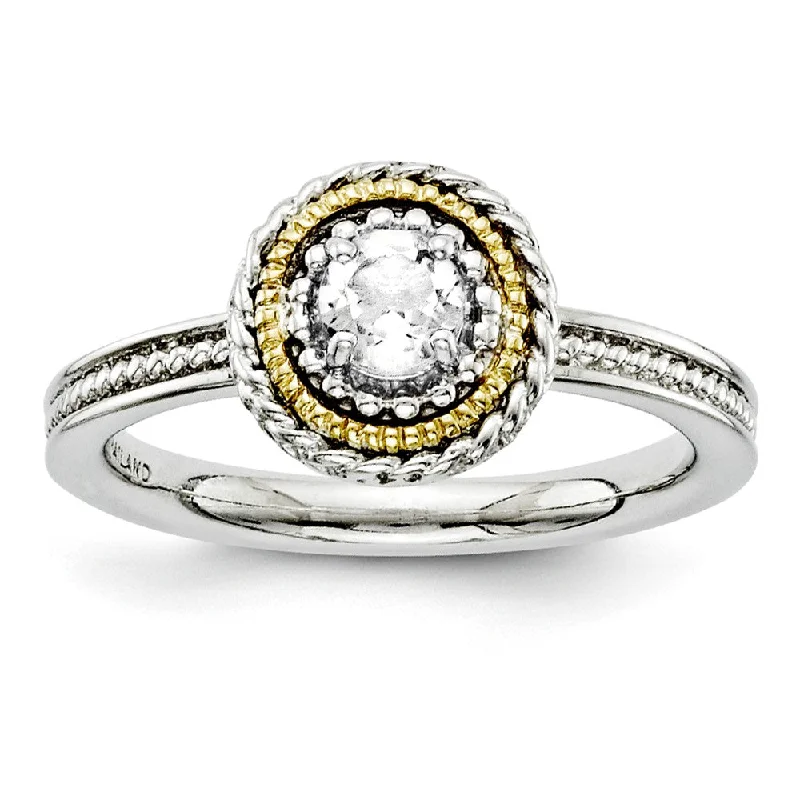 Ladies rings sapphire stones-Sterling Silver & 14K Gold Plated Stackable White Topaz Ring