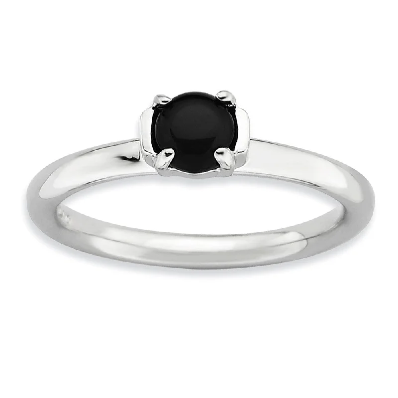 Ladies rings Valentine’s Day-Silver Stackable Black Agate Ring