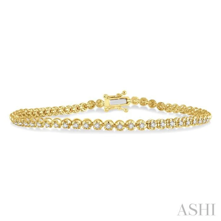 Ladies bracelets diamond accents-1 Ctw Round Cut Diamond Illusion Bracelet in 10K Yellow Gold