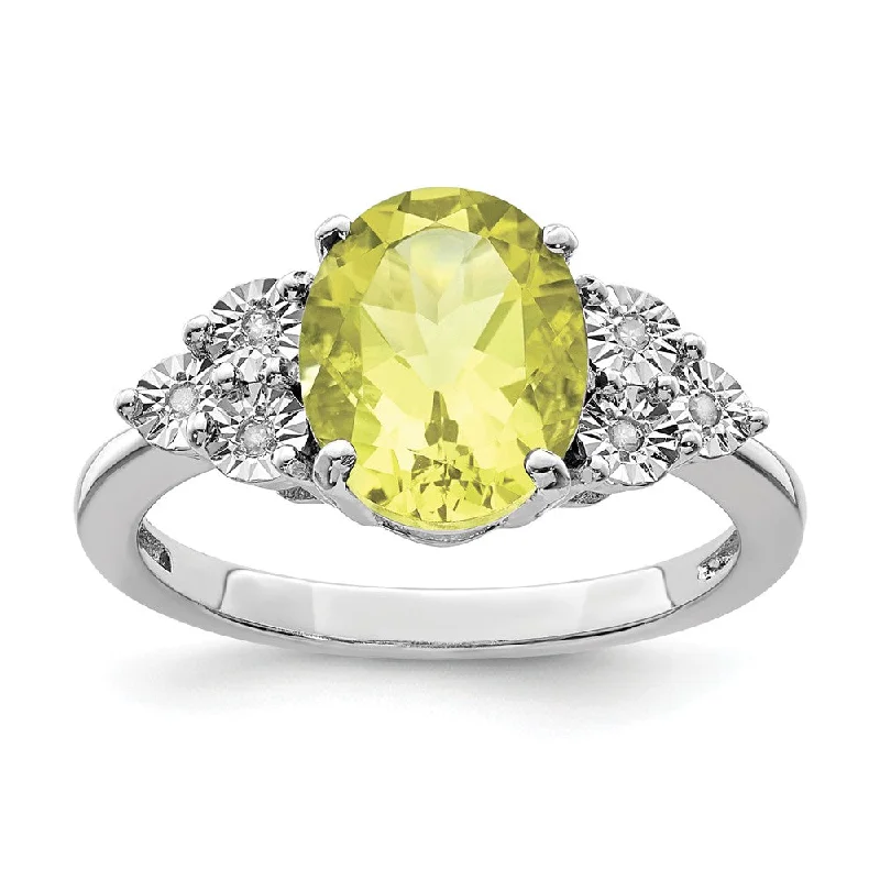 Ladies rings European flair-Oval Lemon Quartz & .03 Ctw Diamond Ring in Sterling Silver