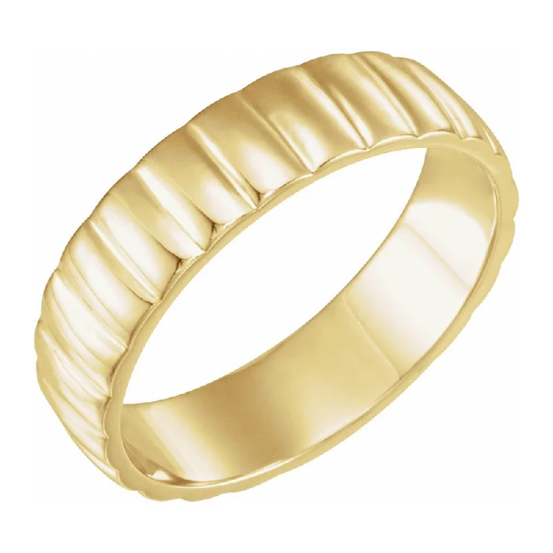 Ladies rings popular brands-6mm 14K Yellow Gold Polished Grooved Standard Fit Band