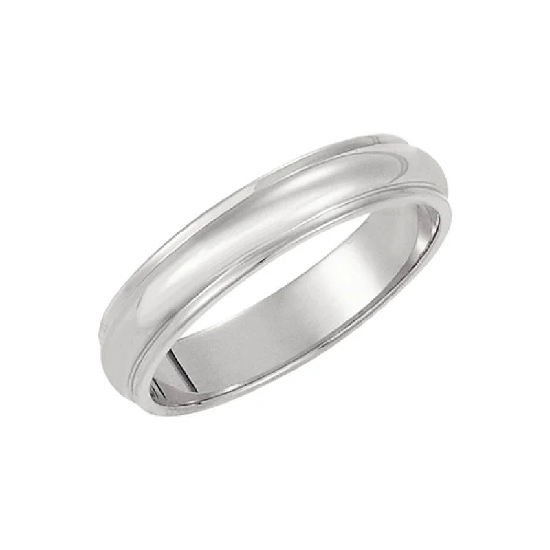 Ladies rings gothic appeal-4mm Half Round Ridged Edge Band in 14k White Gold