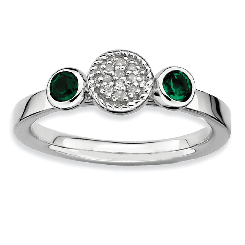 Ladies rings gold designs-Sterling Silver Stackable Created Emerald & .05 Ctw HI/I3 Diamond Ring