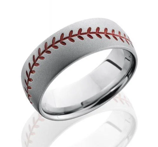 Ladies rings heart shapes-Baseball Ring in Cobalt Chrome with Red Stitching