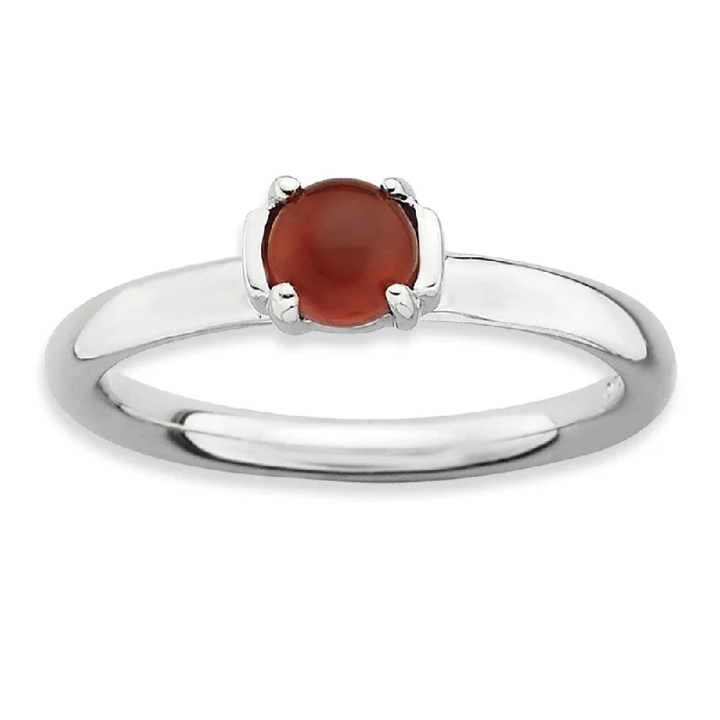 Ladies rings unique finds-Silver Stackable Red Agate Ring