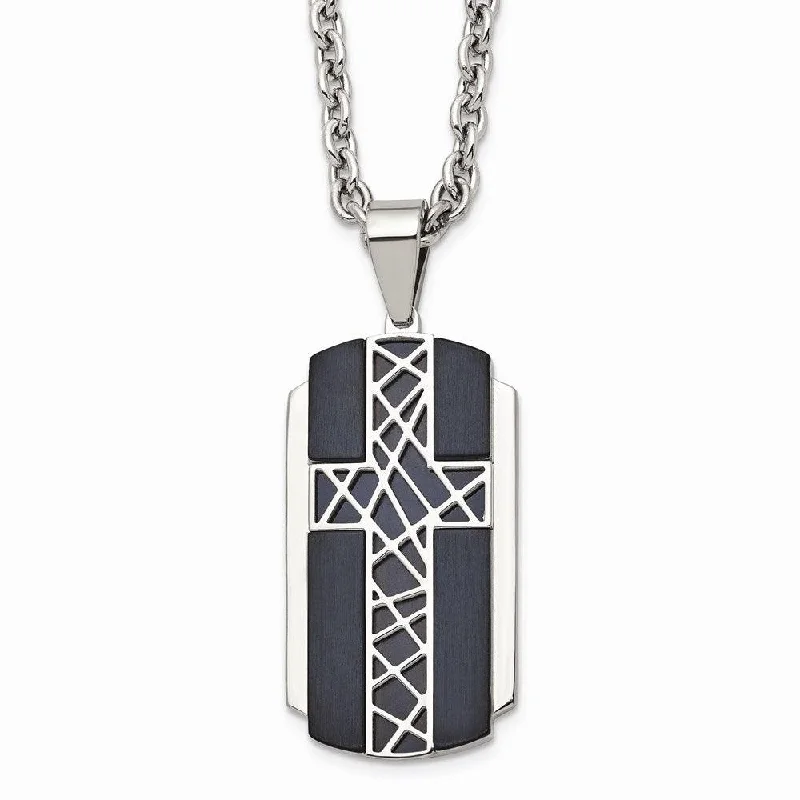 Ladies necklaces enduring classics-Stainless Steel Brushed and Polished Black IP-plated Cross Necklace