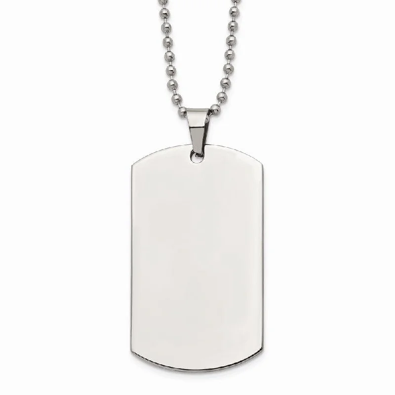 Ladies necklaces cut-out designs-Stainless Steel Brushed & Polished Rounded Edge 2mm Thick Dog Tag Necklace