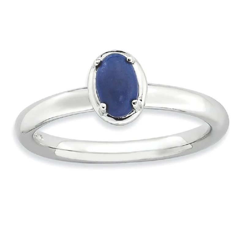 Ladies rings natural stones-Sterling Silver Stackable Blue Lapis Ring