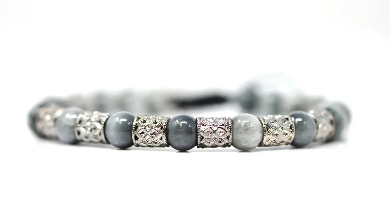 Ladies bracelets cuff designs-Romero Grey Sterling Silver Eagle Eye Beaded Men's Bracelet