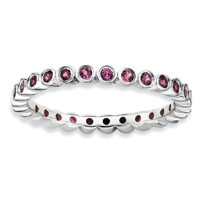 Ladies rings latest styles-Sterling Silver Stackable Bezel Set Rhodolite Garnet 2.25mm Band