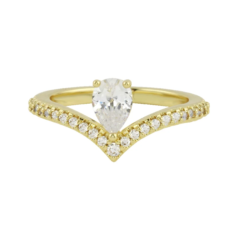 Ladies engagement rings viral styles-Asymmetrical Pear and Diamond Pavé V Engagement Ring