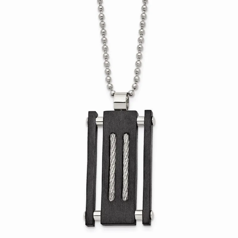 Ladies necklaces trending designs-Stainless Steel Brushed and Polished Black IP Cable Necklace